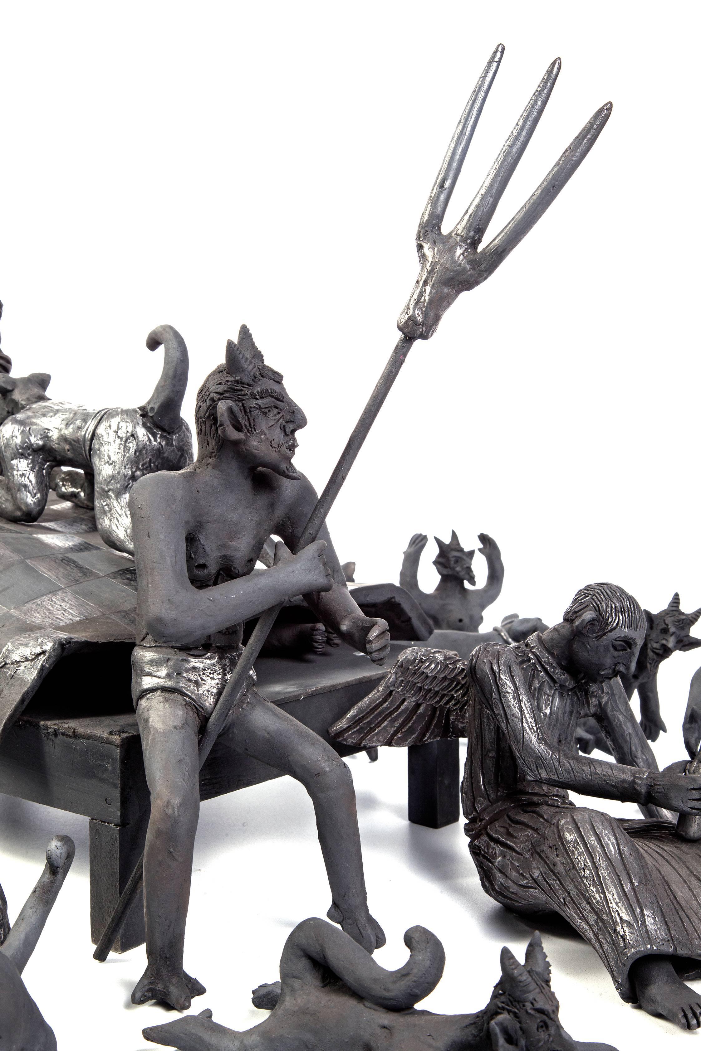 El Sueño de los Amantes / Keramik Schwarze Tonerde Mexikanische Volkskunst – Sculpture von Carlomagno Pedro Martinez 
