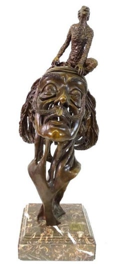 Large Salvador Dali Surrealist Bronze Portrait Sculpture Mexican Master Aguilar