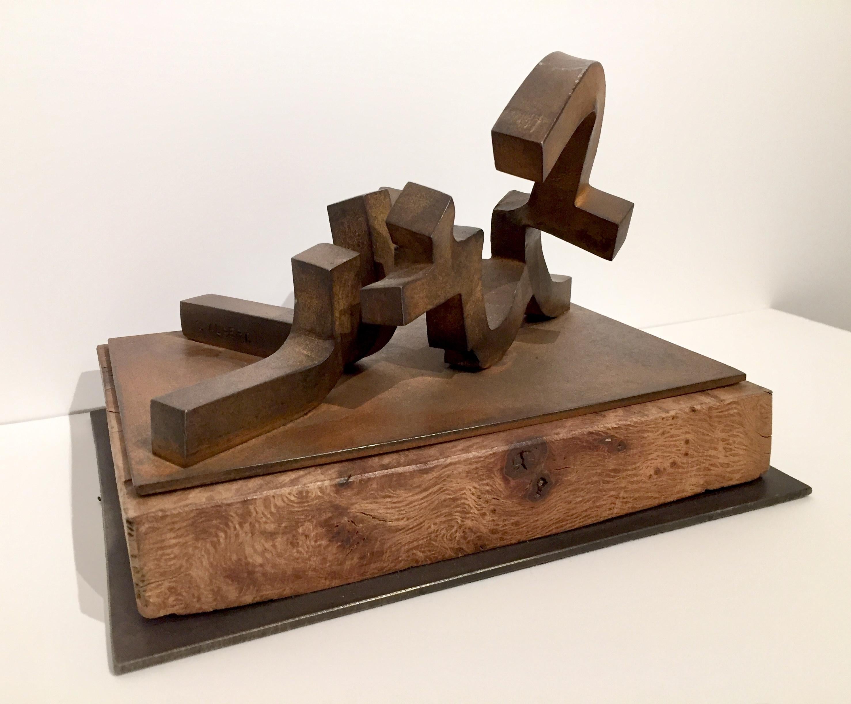 Macareo, Forged Steel and Oak Sculpture, Spanish, 2016 - Brown Abstract Sculpture by Carlos Albert