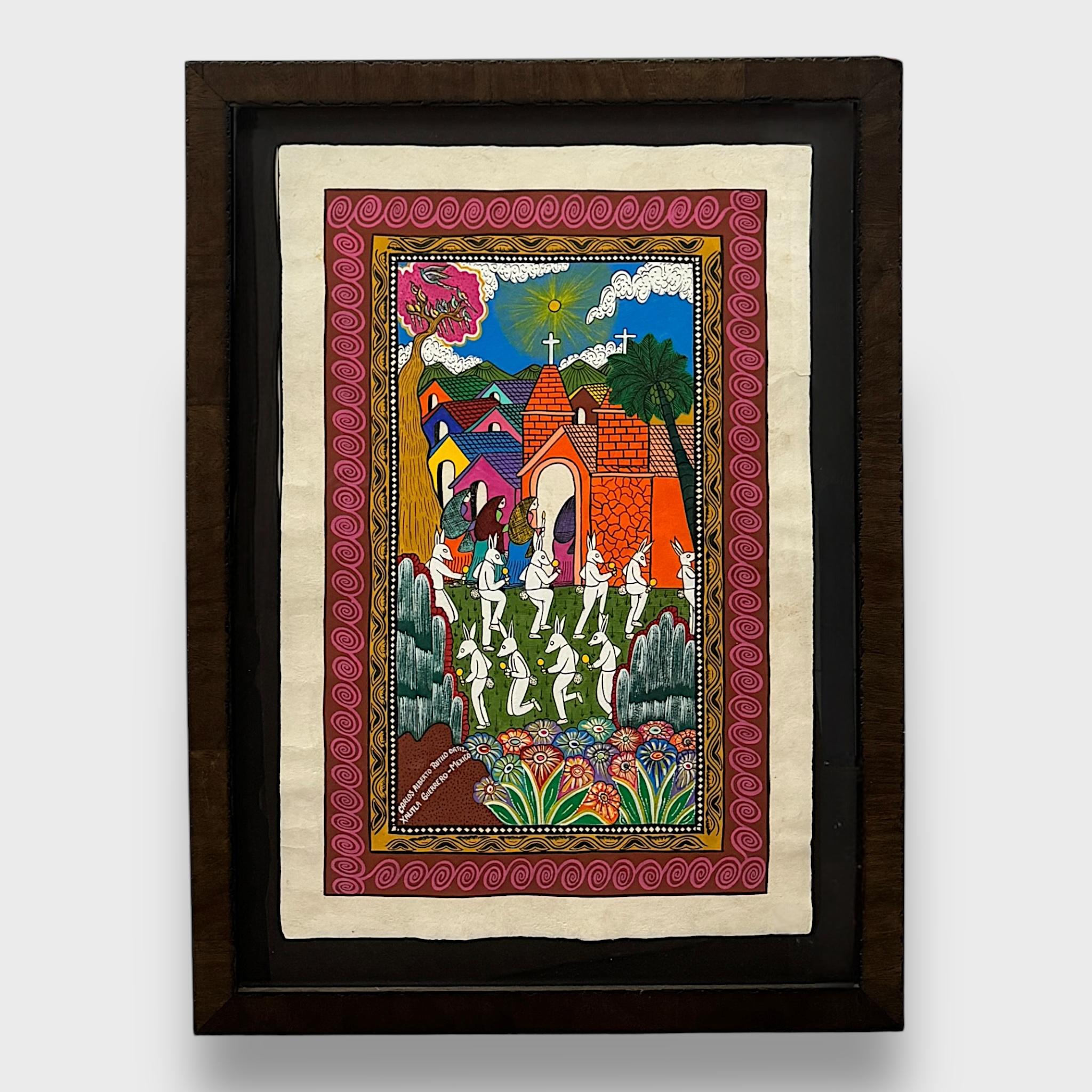 CARLOS ALBERTO RUTILO ORTIZ HAND PAINTED MEXICAN FOLK ART - Painting by Carlos Alberto Rutilo Ortiz