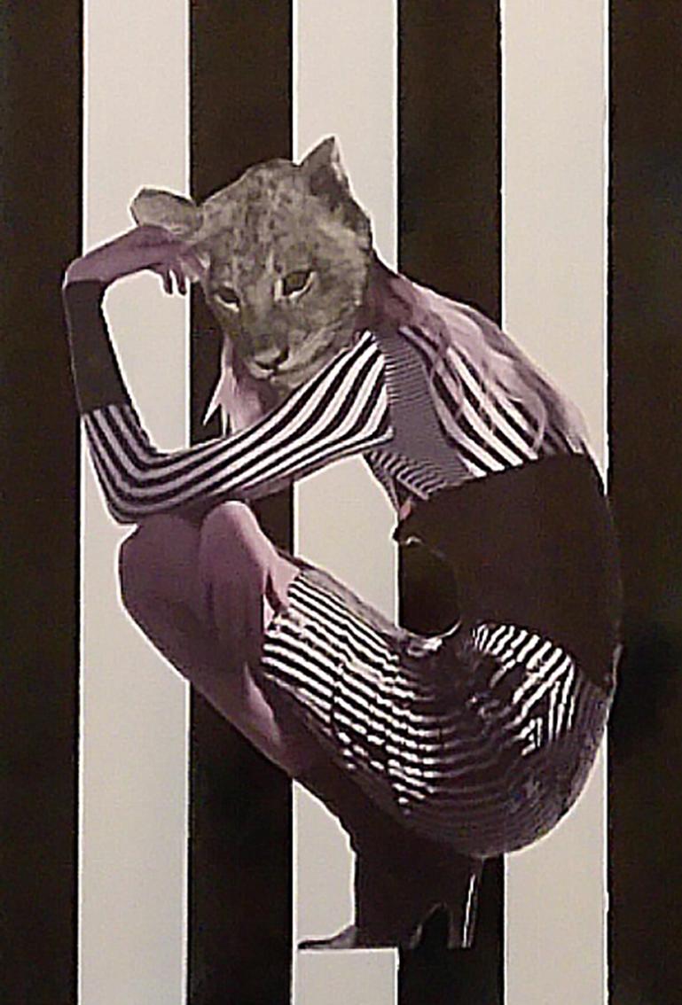 Lioness,  Cat fashion model, abstract figurative Mixed Media on Board - Photograph by Carlos Alejandro