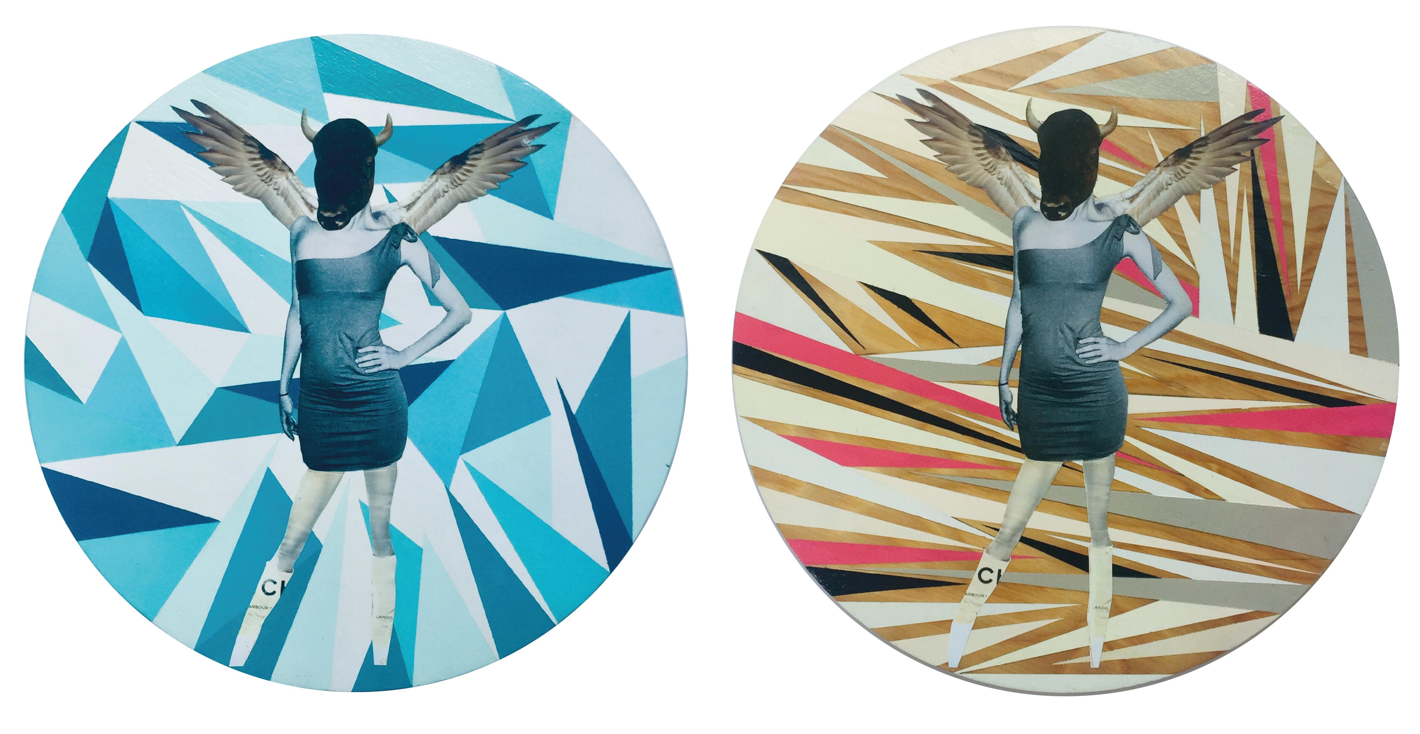Untitled 10 and Untitled No.11 Diptych, Abstract figurative Mixed Media on Wood