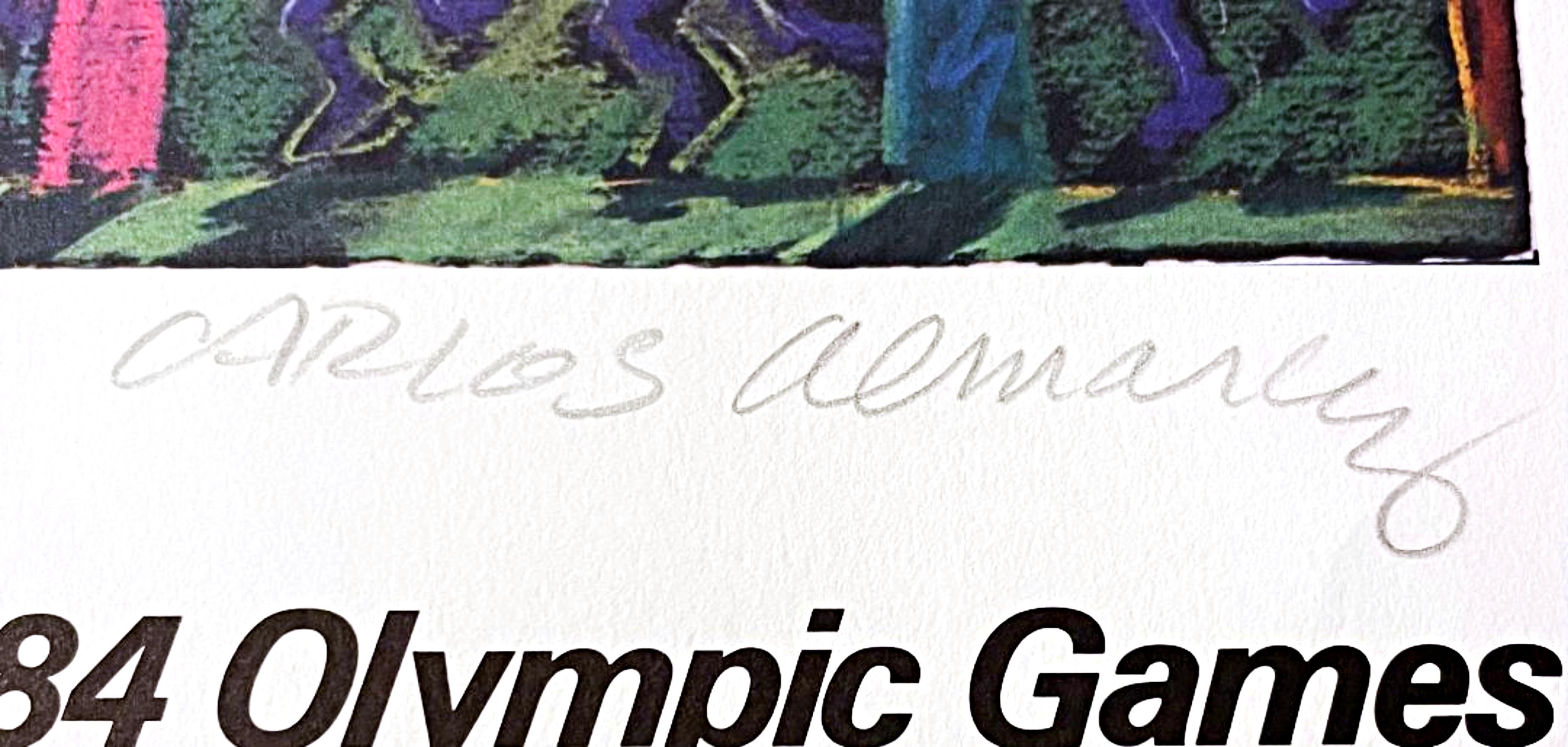 Carlos Almaraz
Los Angeles 1984 Olympic Games (with COA from Olympic Committee), 1982
Offset Lithograph on Parson's Diploma paper, accompanied by COA from Olympic Committee.
Signed in graphite pencil on the front. Accompanied by a letter of