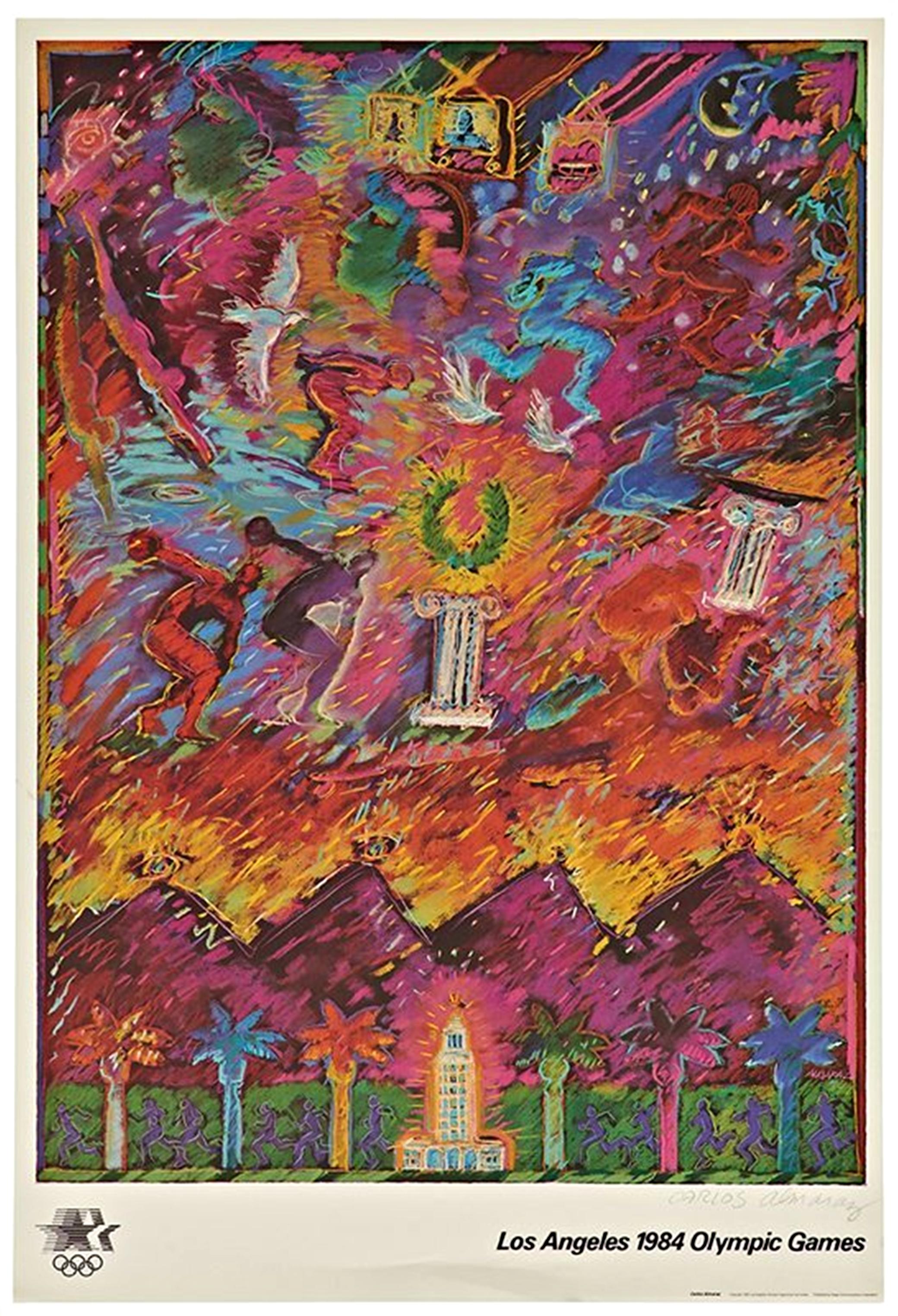 Carlos Almaraz Figurative Print - Los Angeles 1984 Olympic Games poster hand signed Edition 750 w/Olympic COA 