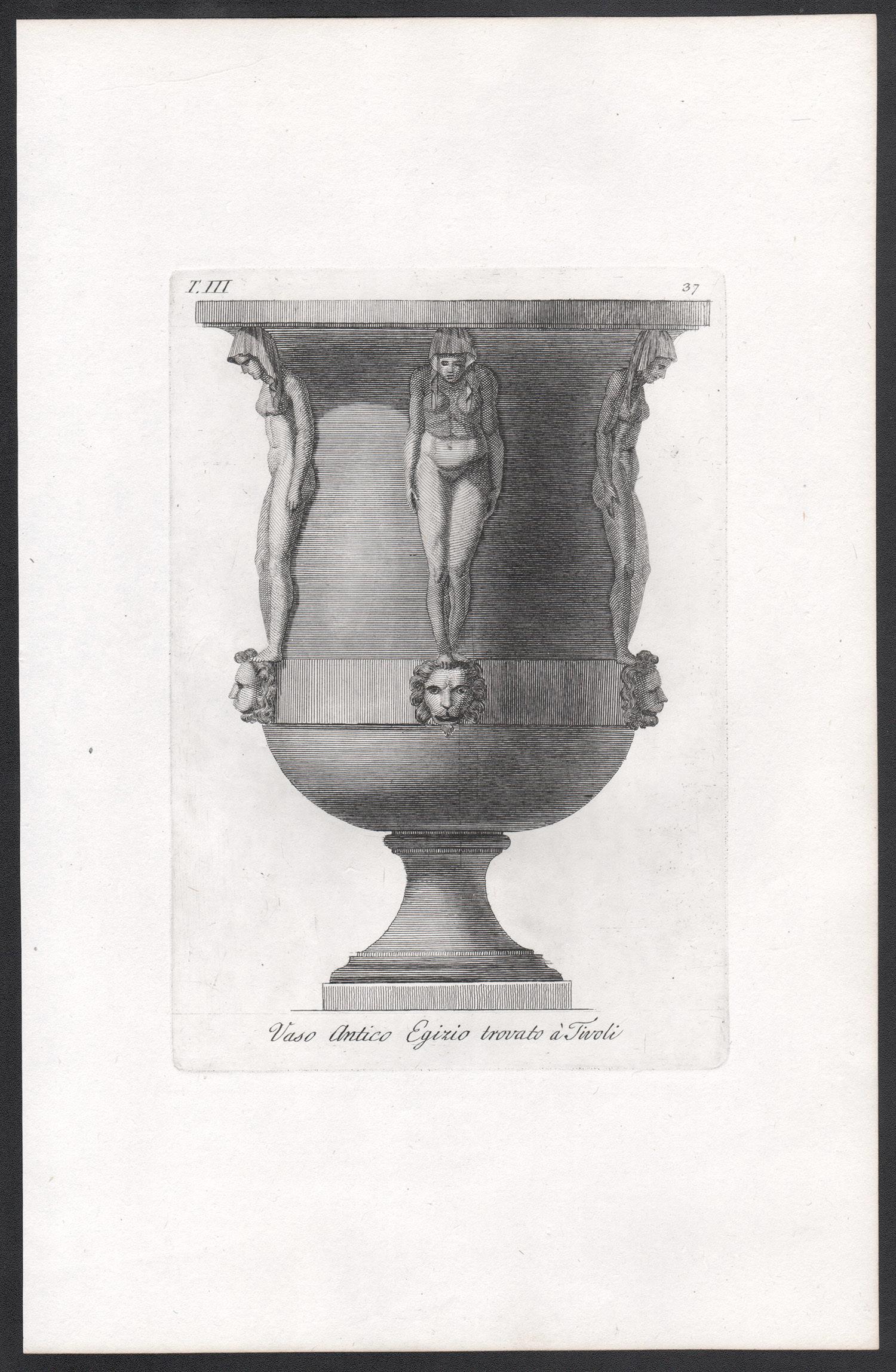 4 Classical Roman vases, early 19th century Italian Grand Tour engraving, c1820 - Print by Carlos Antonini