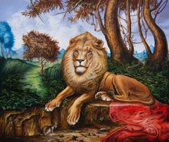 Cubanische zeitgenössische Kunst von Carlos Sablon – Le Lion et Le Rat