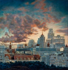 Palace Hotel Forever - orginal cityscape panoramic surrealist nature London oil