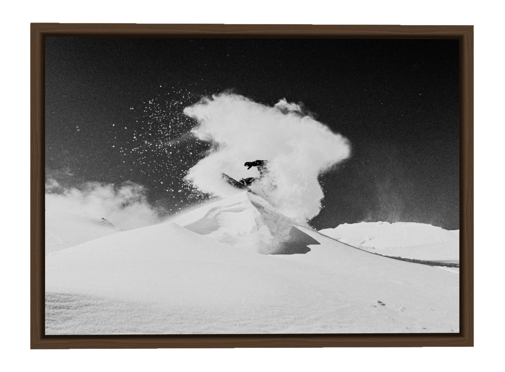Snowdance - Mountain Snowboarding Black & White Art Photography - Gray Black and White Photograph by Carlos Blanchard