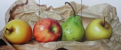 "Fruits sur papier" (2025) Nature morte à l'huile sur panneau de toile