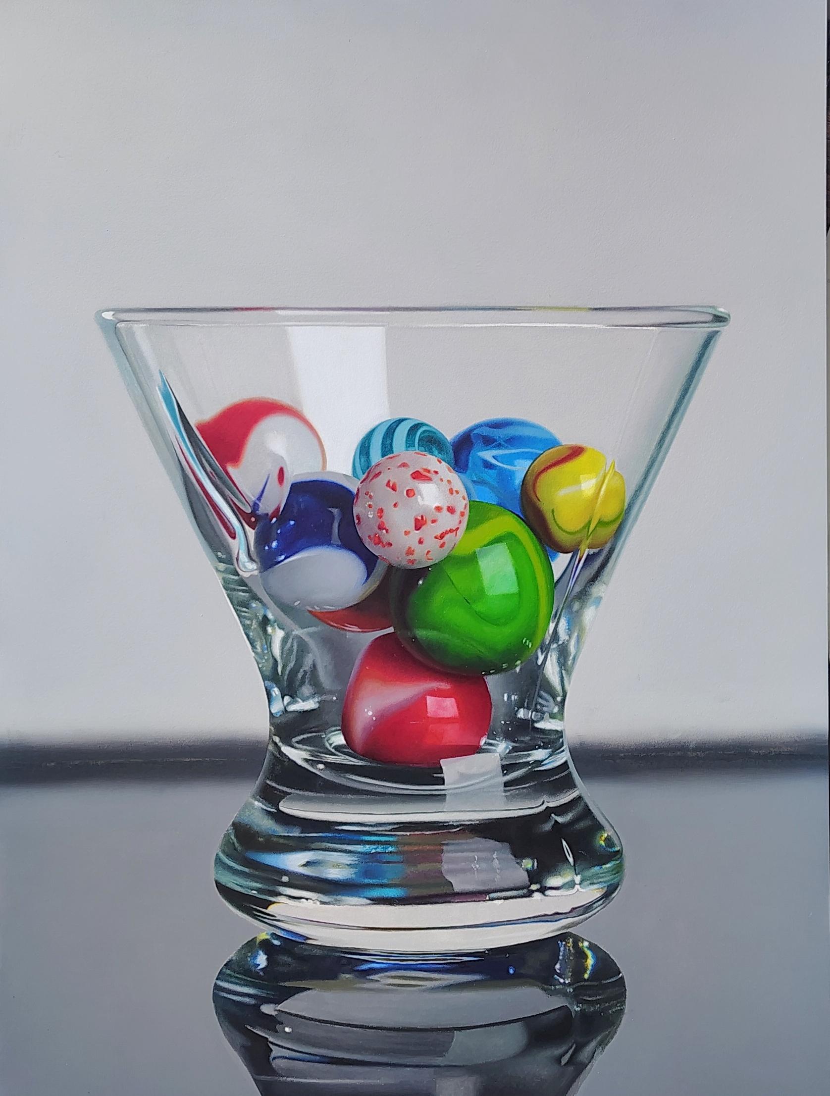 "Marbre dans un verre à Martini" (2025) Nature morte à l'huile sur panneau