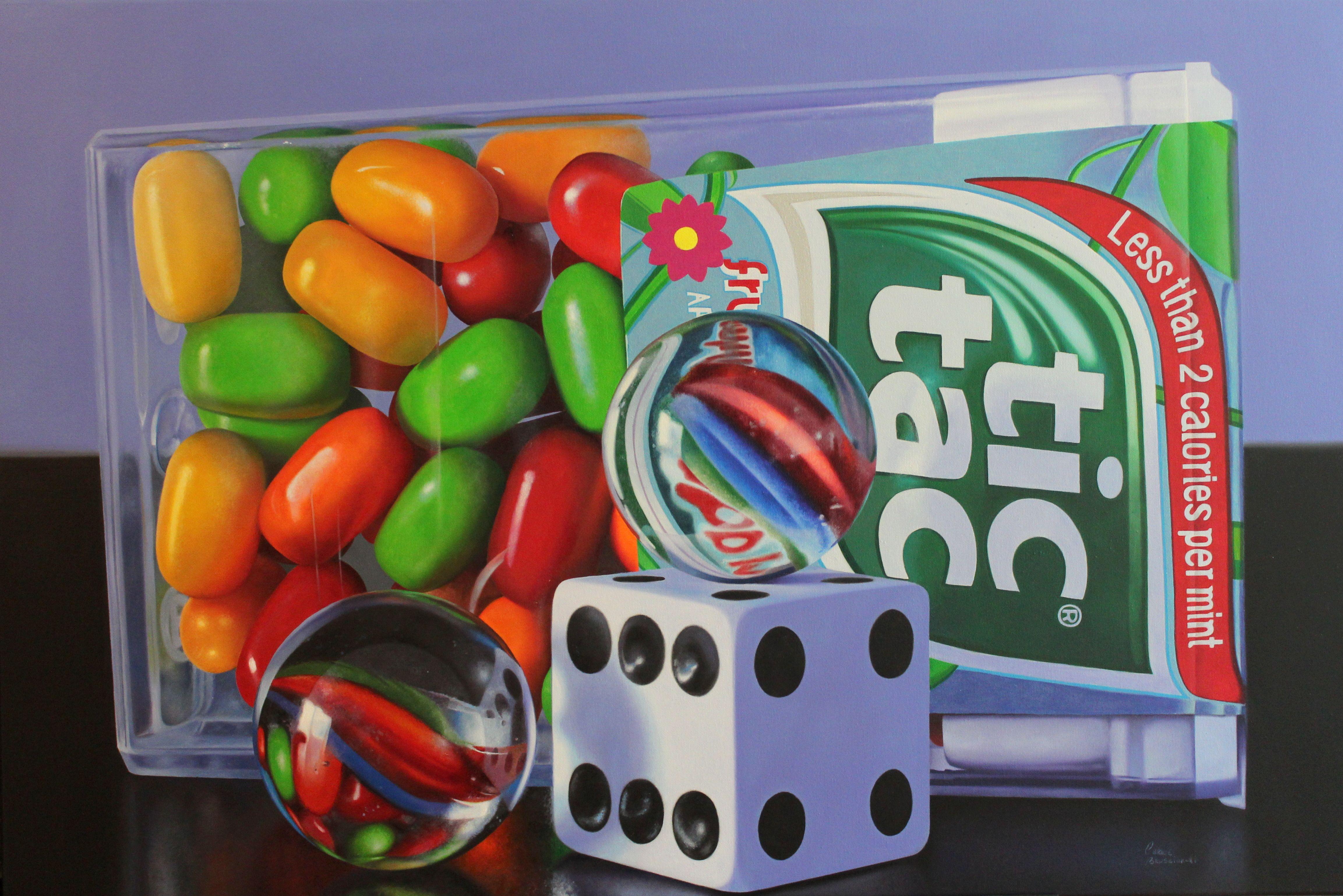 Carlos Bruscianelli Still-Life Painting – Tic Tac, Gemälde, Öl auf Leinwand