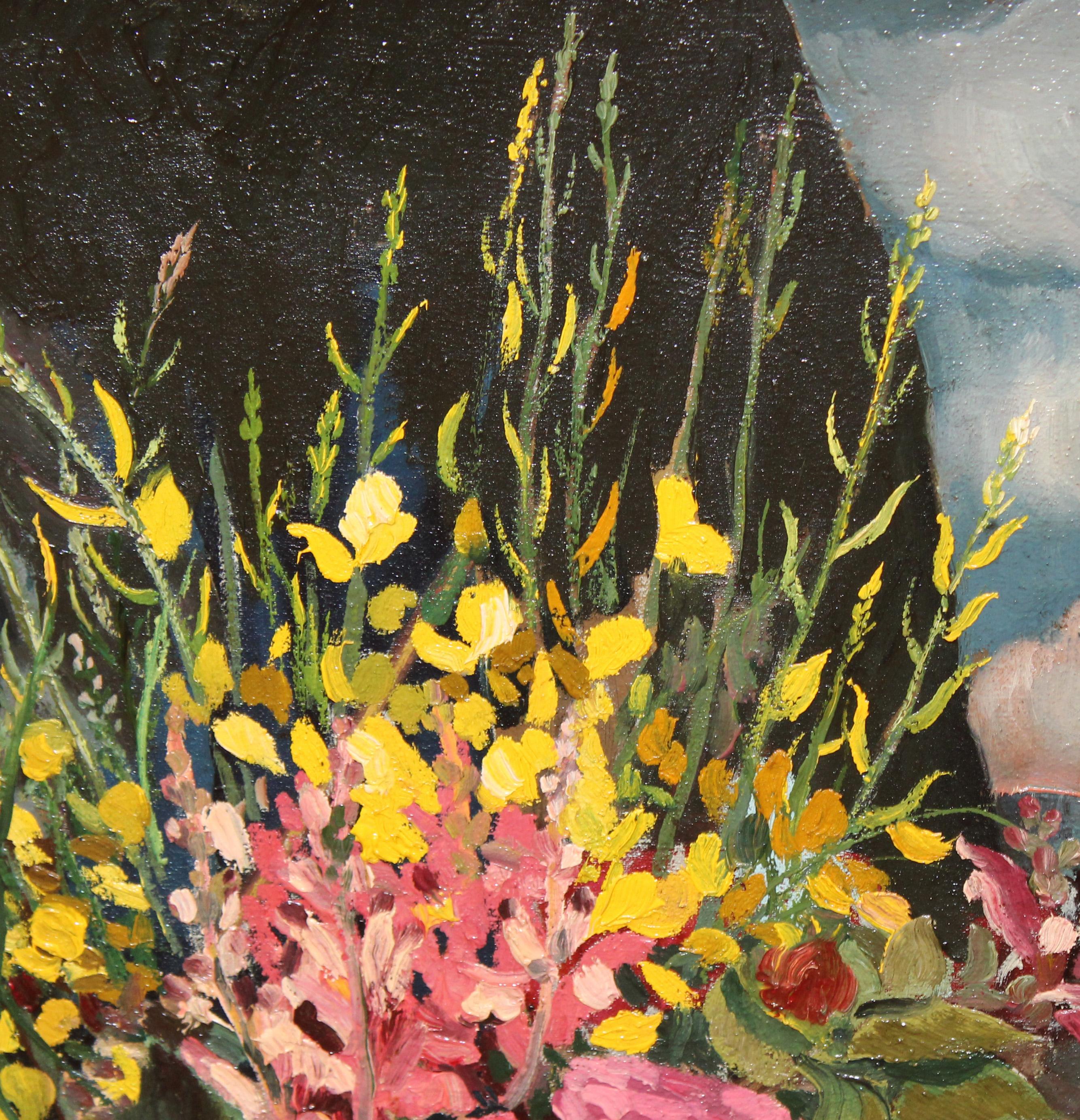 Flore bajo el cielo - Óleo sobre tela - Año 1941 - Still-Life Painting Marrone di Carlos Canut de Bon Robles