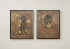 Untitled #94037 and Untitled Contemporary Mixed Media Painting on Canvas