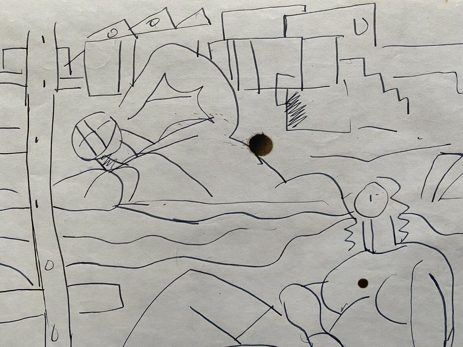 Dessin original de Carlos Carnero au stylo à crayon et à l'encre, Figures On The Beach Bon état - En vente à Cirencester, GB