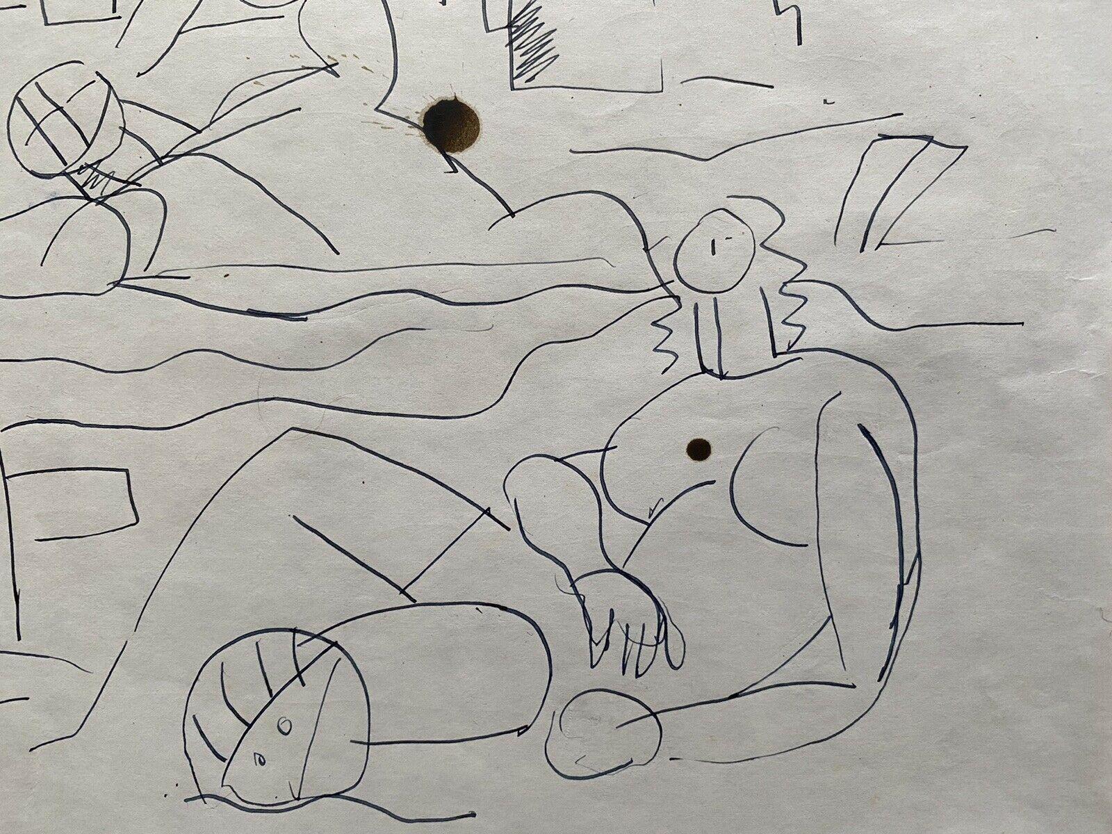 Carlos Carnero Original Pen & Ink Drawing, Figures On The Beach In Good Condition For Sale In Cirencester, GB
