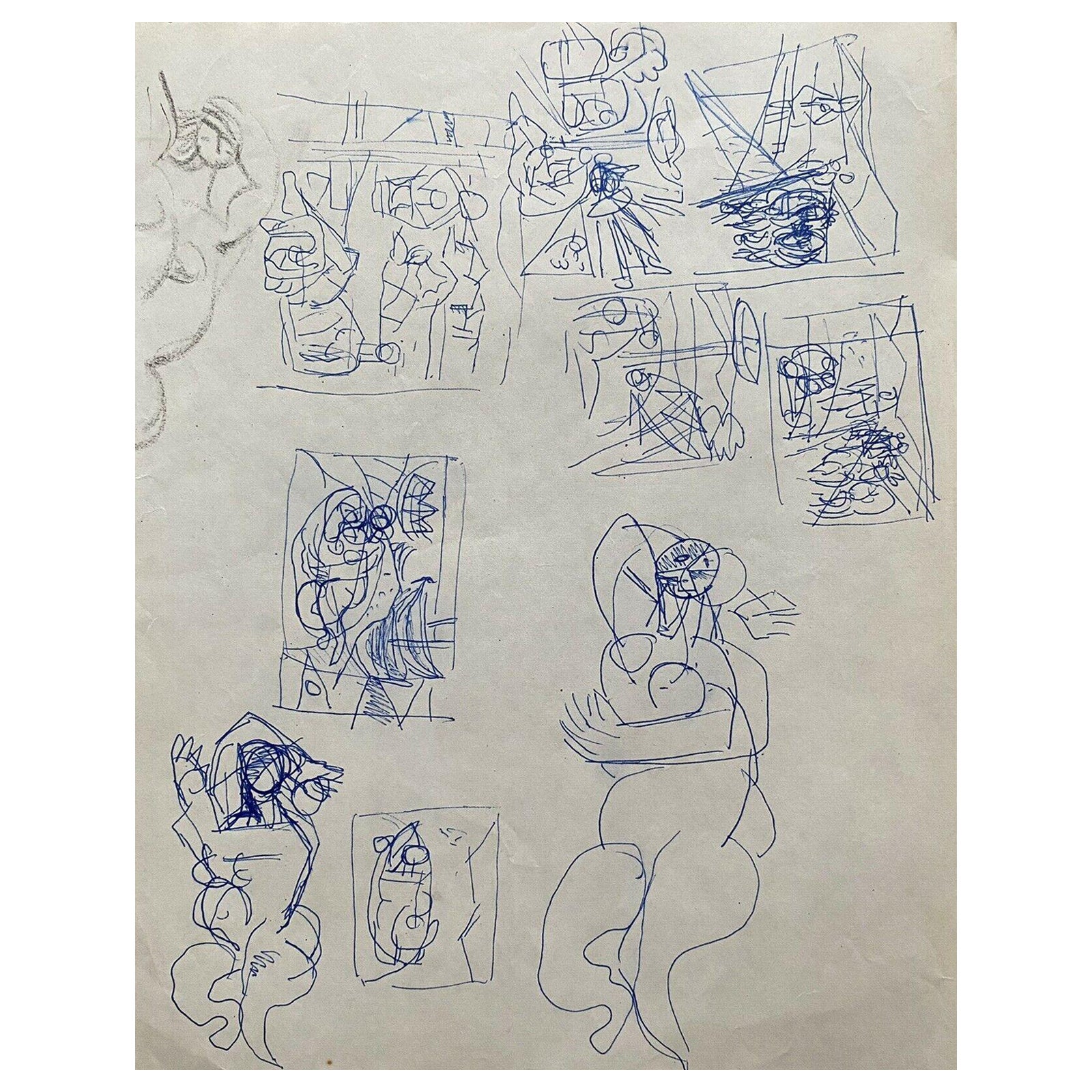 Carlos Carnero Original Tintenzeichnung, Figurenskizzen, Puppenfiguren