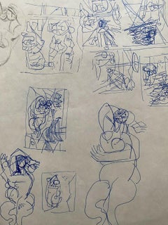 CARLOS CARNERO (1922-1980) DISEGNO ORIGINALE A INCHIOSTRO - SCHIZZI DI FIGURE E SCARABOCCHI