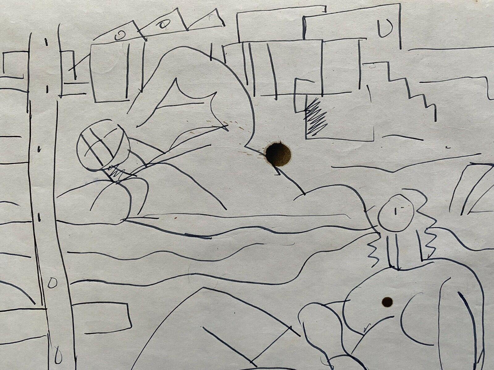 CARLOS CARNERO (1922-1980) DISEGNO ORIGINALE A PENNA E INCHIOSTRO - FIGURE SULLA SPIAGGIA - Painting Astratto di Carlos Carnero