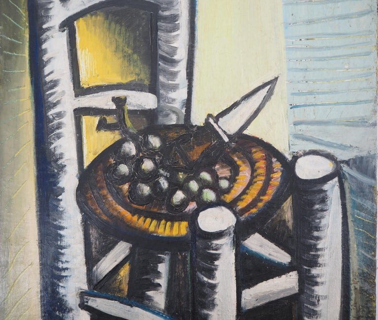Tribute to Picasso : Cubist Chair - Original Oil on Canvas, Handsigned - Gray Figurative Painting by Carlos Carnero