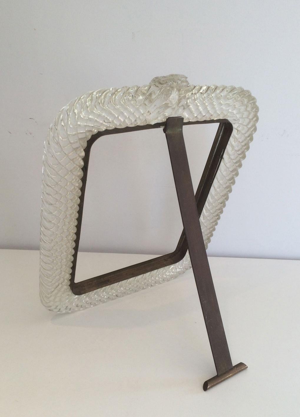 Carlos Carpa for Vetri Venini. Murano Twisted Cristal and Brass Picture Frame 1