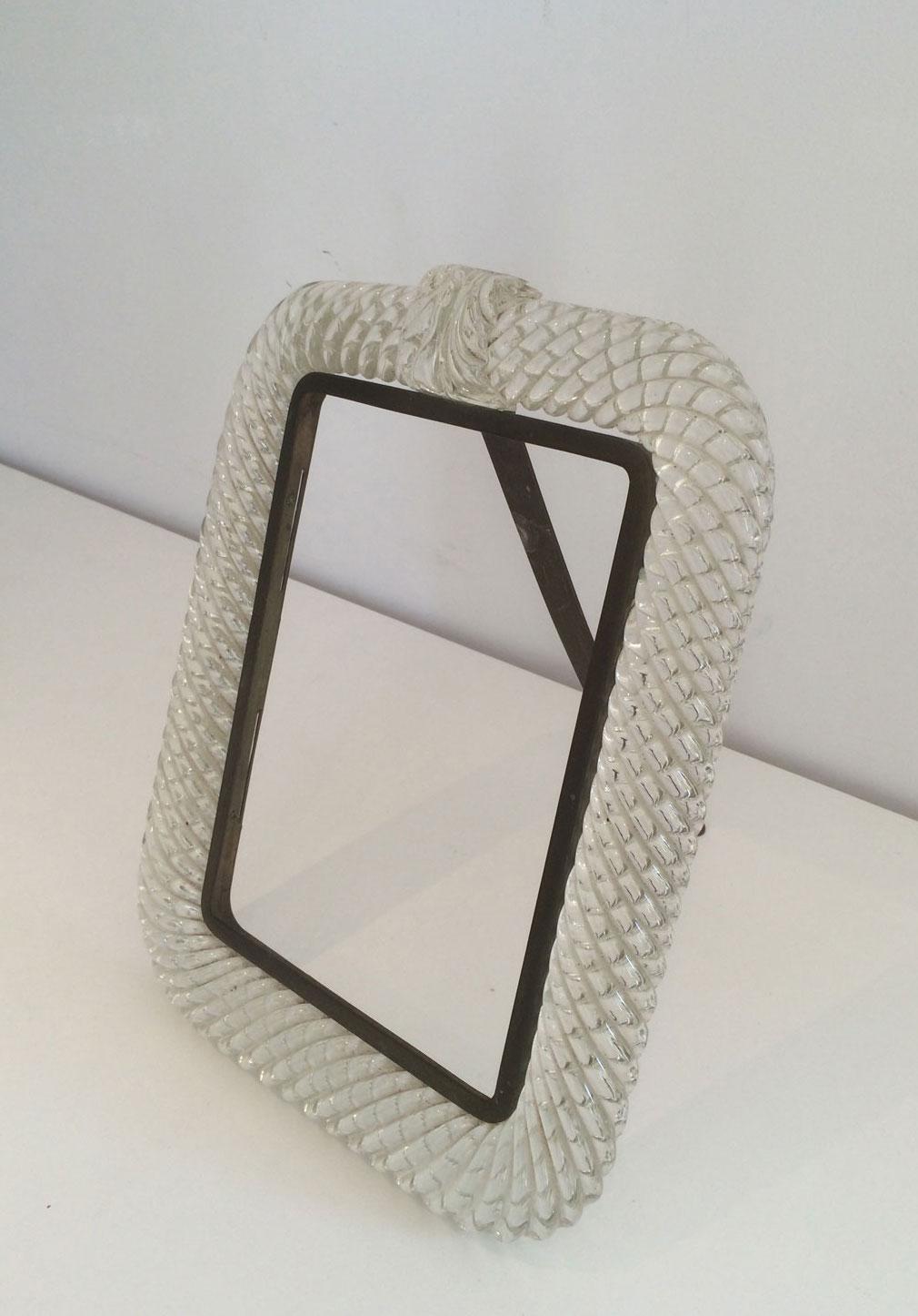 Carlos Carpa for Vetri Venini. Murano Twisted Cristal and Brass Picture Frame 2