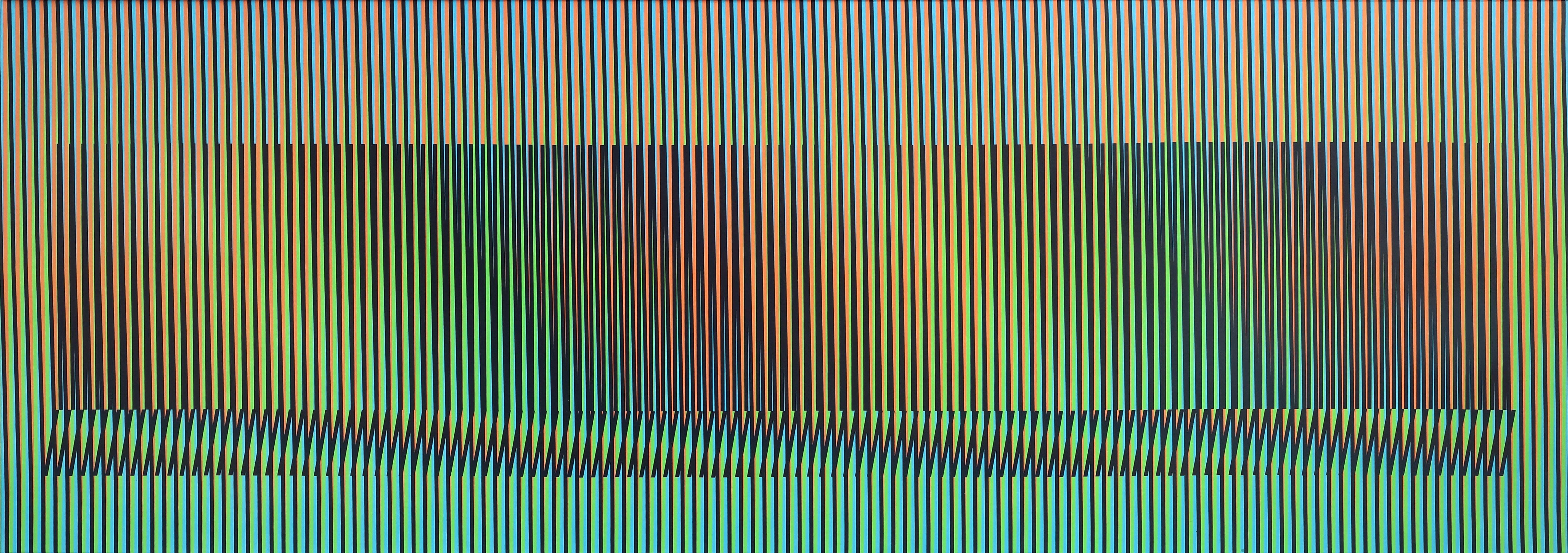 Carlos Cruz Diez
Induction chromatique a double frequence Madris B 
2008 
Pigment chromatography on canvas 
Ed 2 of 8 
28 x 79 in
Signed on verso