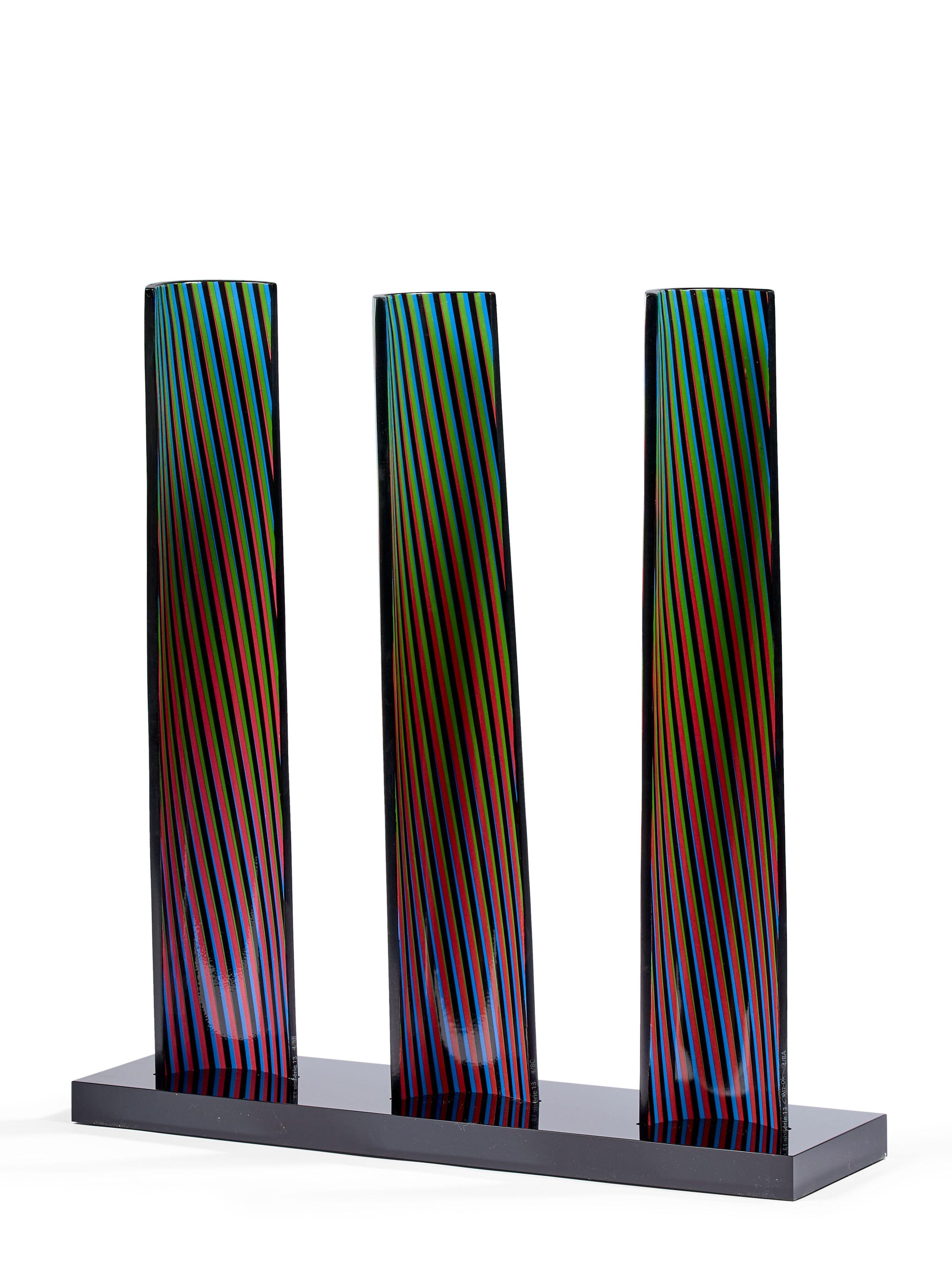 CARLOS CRUZ-DÍEZ - CROMOVELA TRIPTYCH 13. Limited edition sculpture. Op Art - Gray Abstract Sculpture by Carlos Cruz-Diez