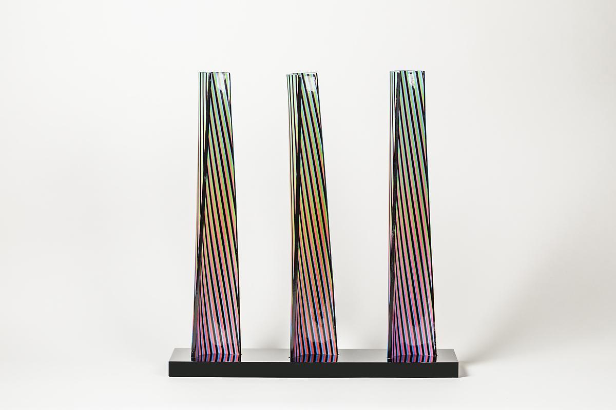 Carlos Cruz-Diez Abstract Sculpture - CARLOS CRUZ-DÍEZ - CROMOVELA TRIPTYCH 13. Limited edition sculpture. Op Art