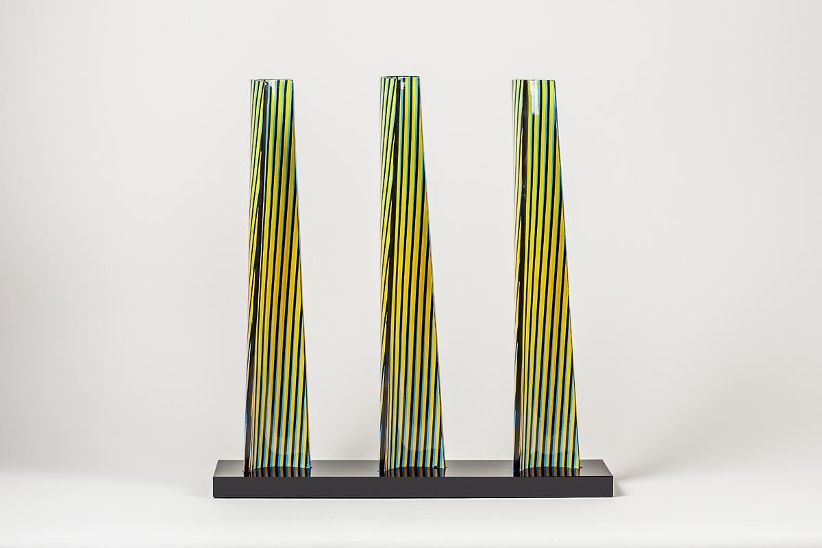 Carlos Cruz-Diez Abstract Sculpture - CARLOS CRUZ-DÍEZ - CROMOVELA TRIPTYCH 20. Limited edition sculpture. Op Art