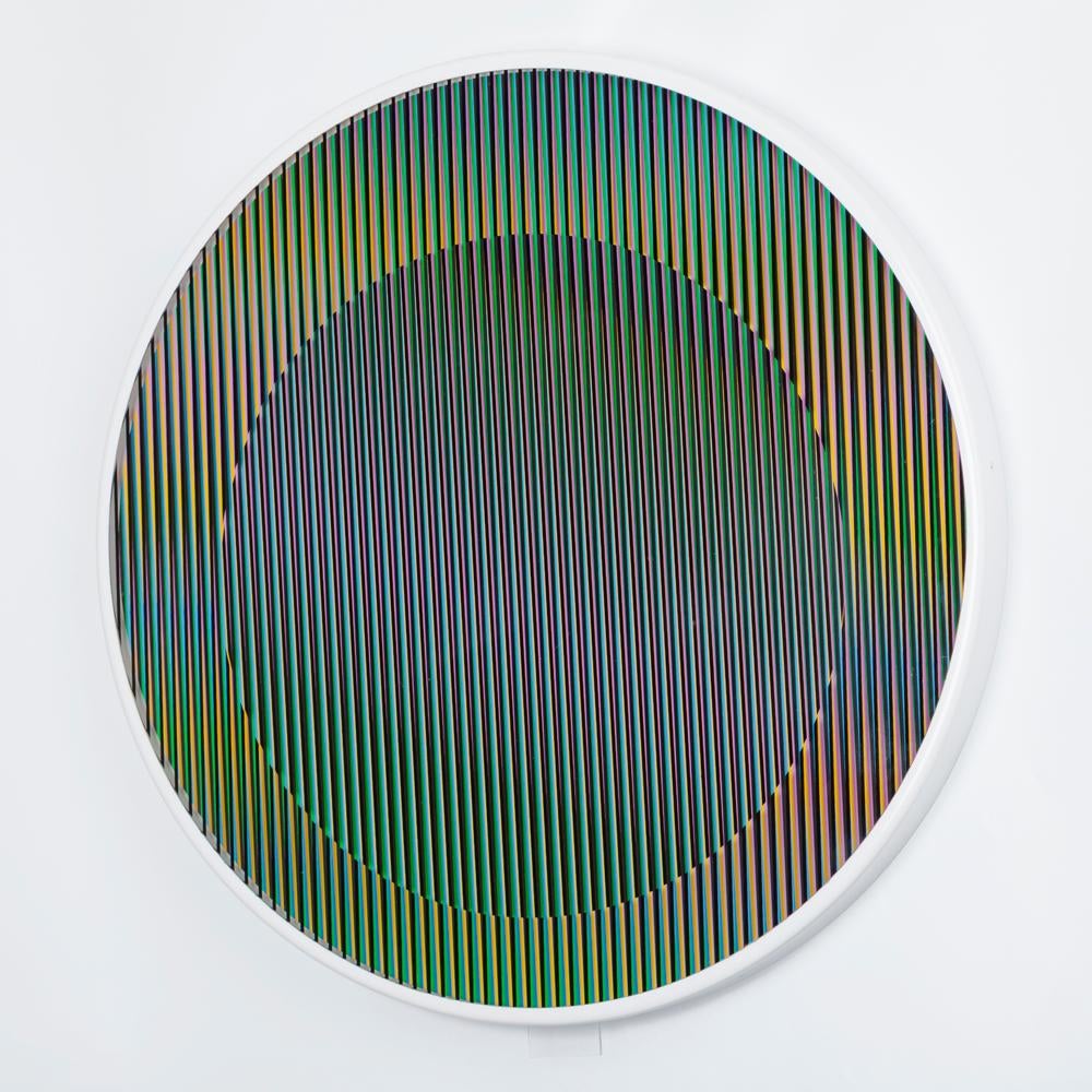 Carlos Cruz-Diez Abstract Sculpture - Chromointerference manipulable circulaire
