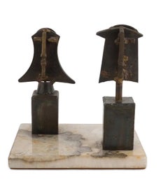 Carlos de la Mota Argentina Cubist Wrought Iron Sculpture Marble Base, Brutalist