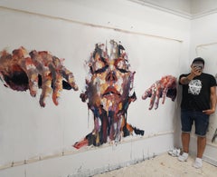 "El soñador" Pintura al óleo abstracta 58" x 102" pulgadas por Carlos Delgado