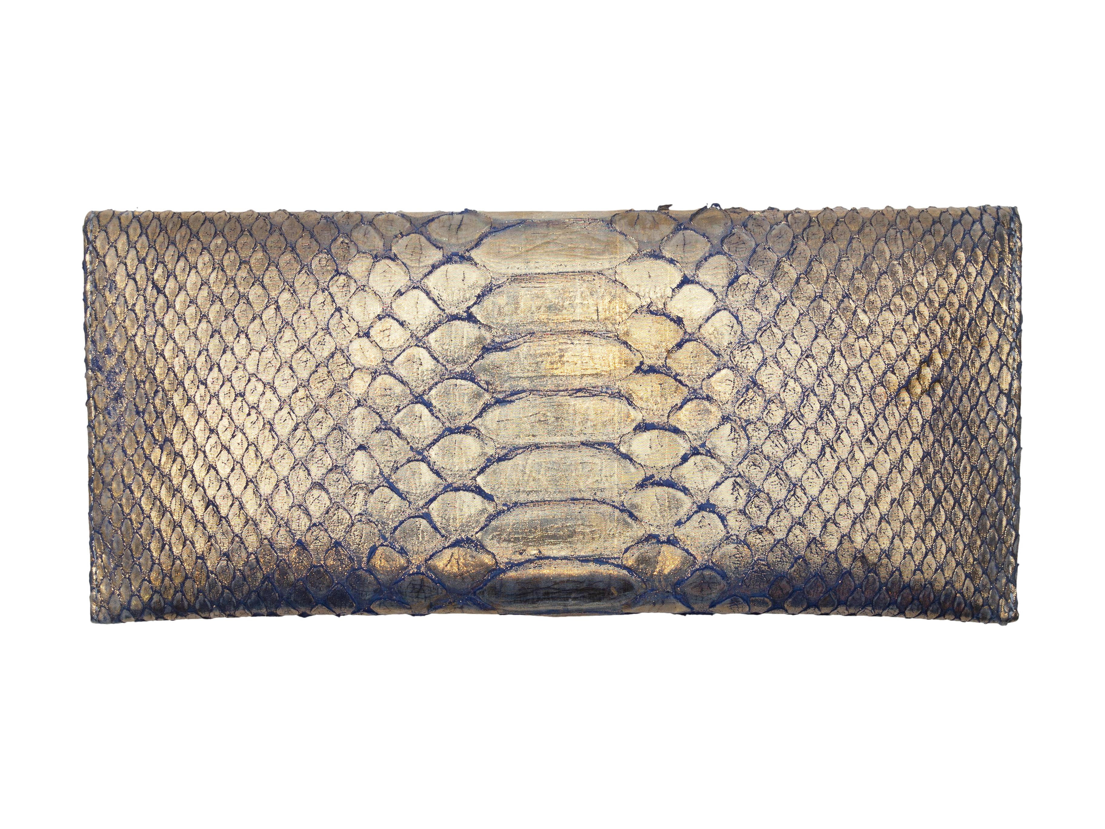 Beige Carlos Fachi Gold & Blue Python Clutch