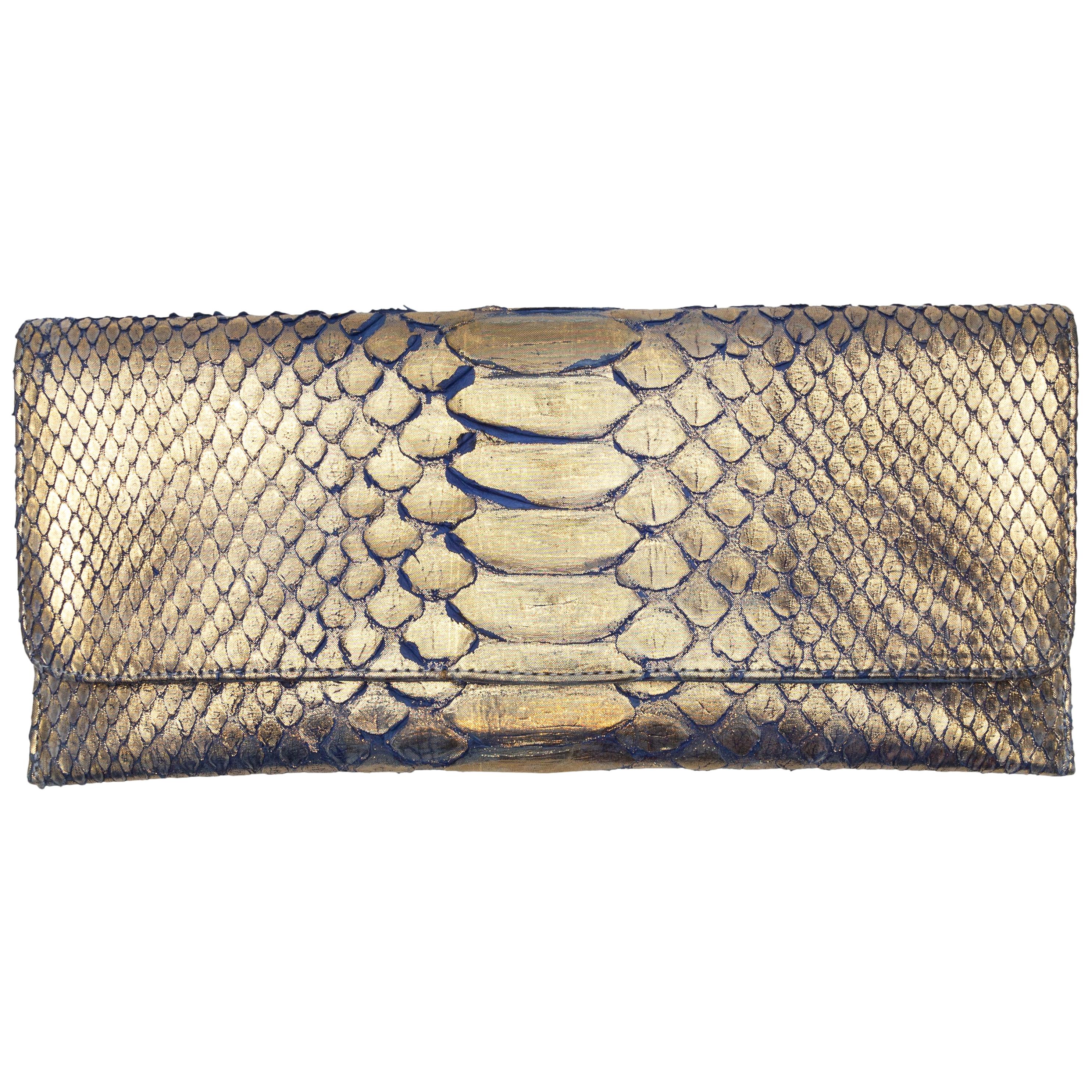 Carlos Fachi Gold & Blue Python Clutch