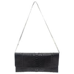 Carlos Falchi Black Snakeskin Clutch