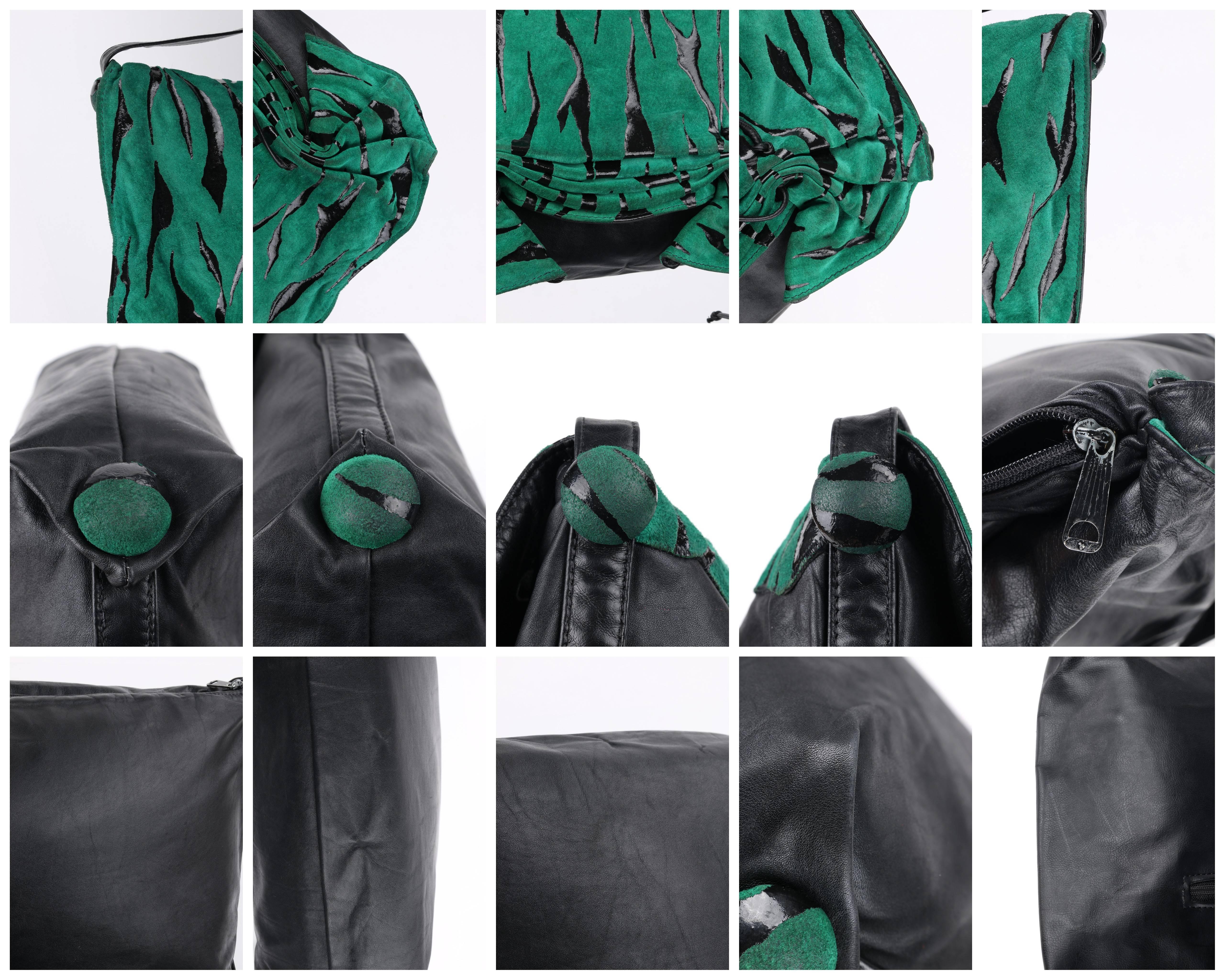 CARLOS FALCHI c.1980's Green Tiger Stripe Suede Leather Pleated Crossbody Bag 4