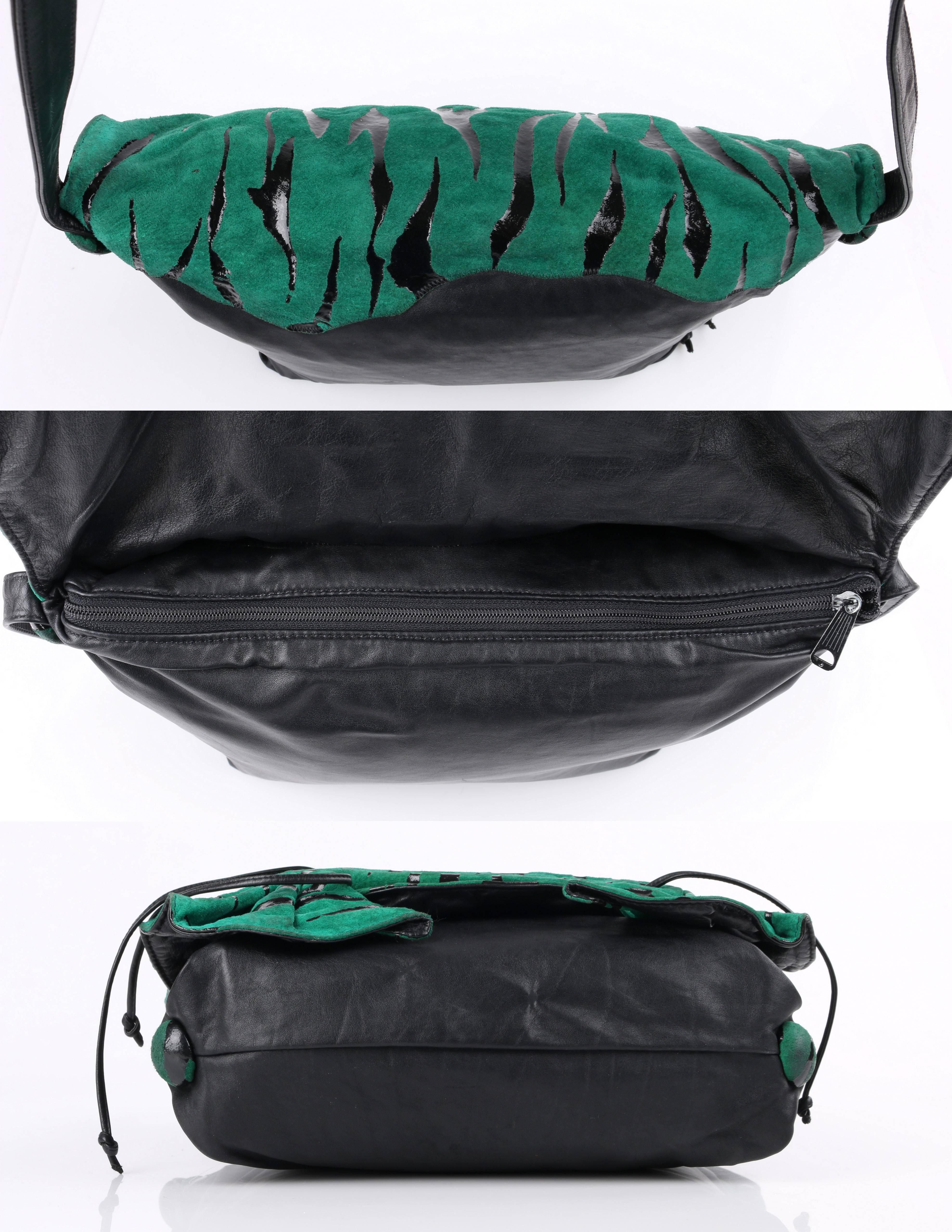 Women's CARLOS FALCHI c.1980's Green Tiger Stripe Suede Leather Pleated Crossbody Bag