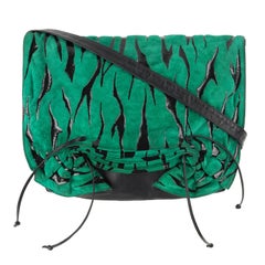 Vintage CARLOS FALCHI c.1980's Green Tiger Stripe Suede Leather Pleated Crossbody Bag