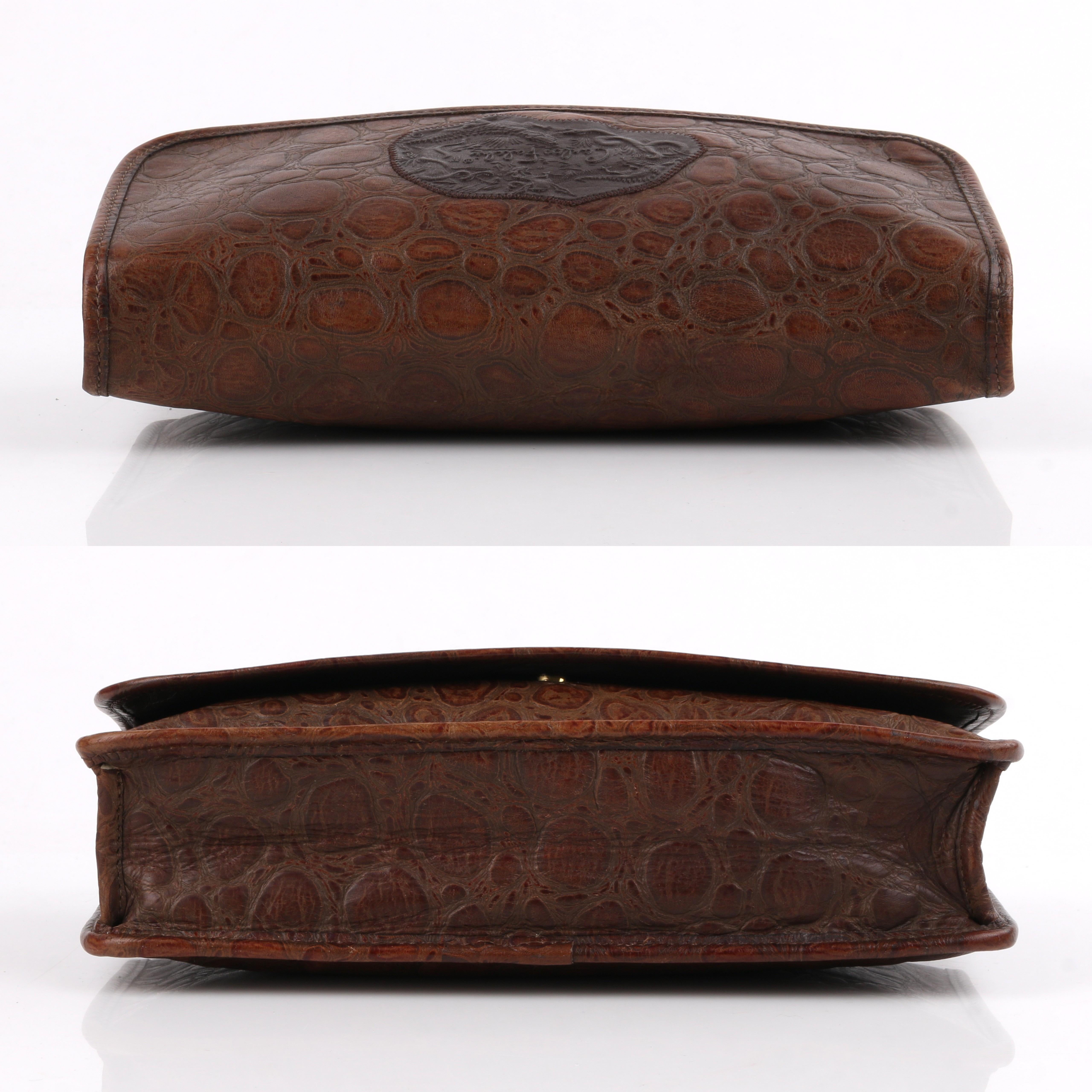 CARLOS FALCHI c.1990’s Brown Embossed Leather Patch Detail Flap Shoulder Bag  3