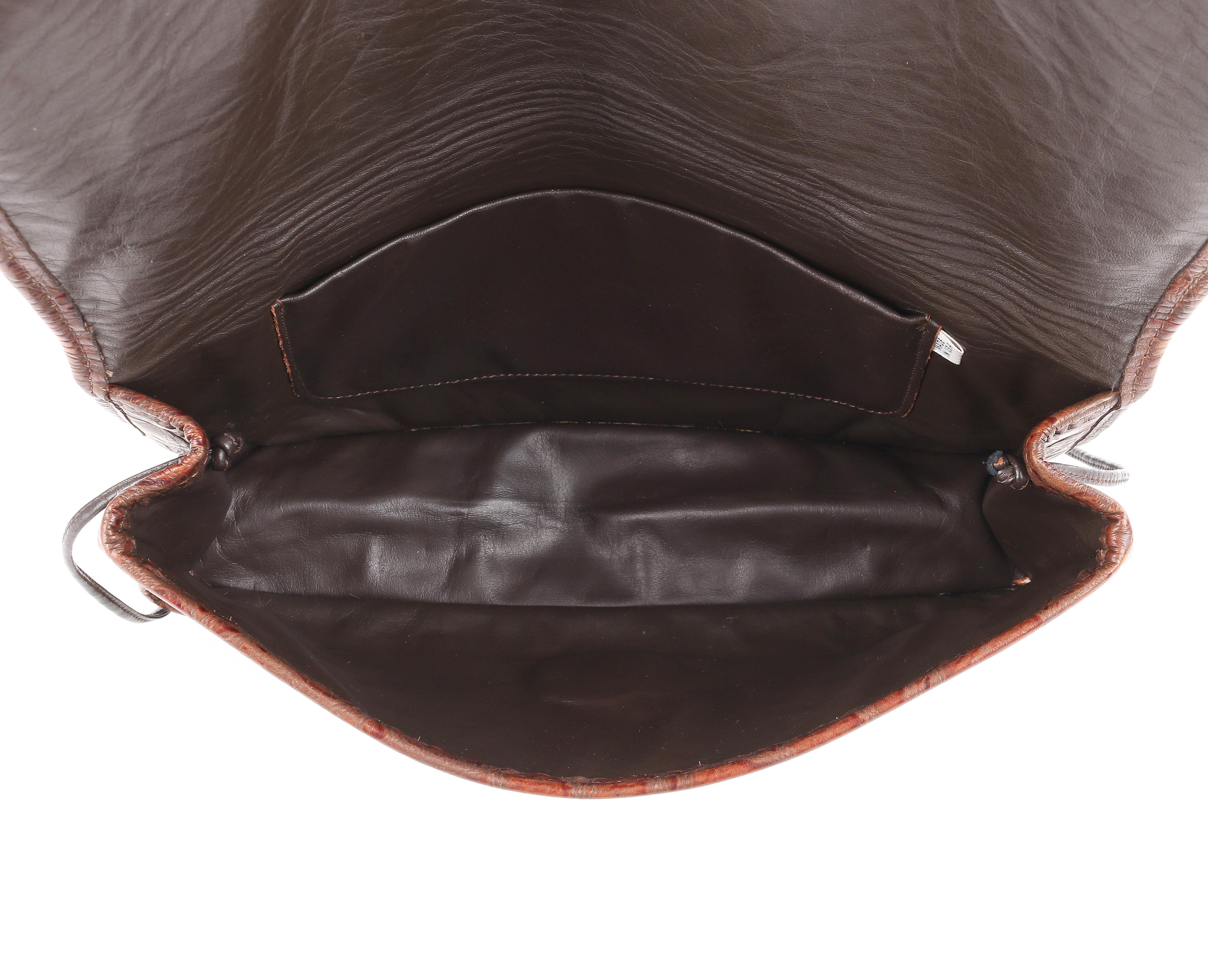 CARLOS FALCHI c.1990’s Brown Embossed Leather Patch Detail Flap Shoulder Bag  4