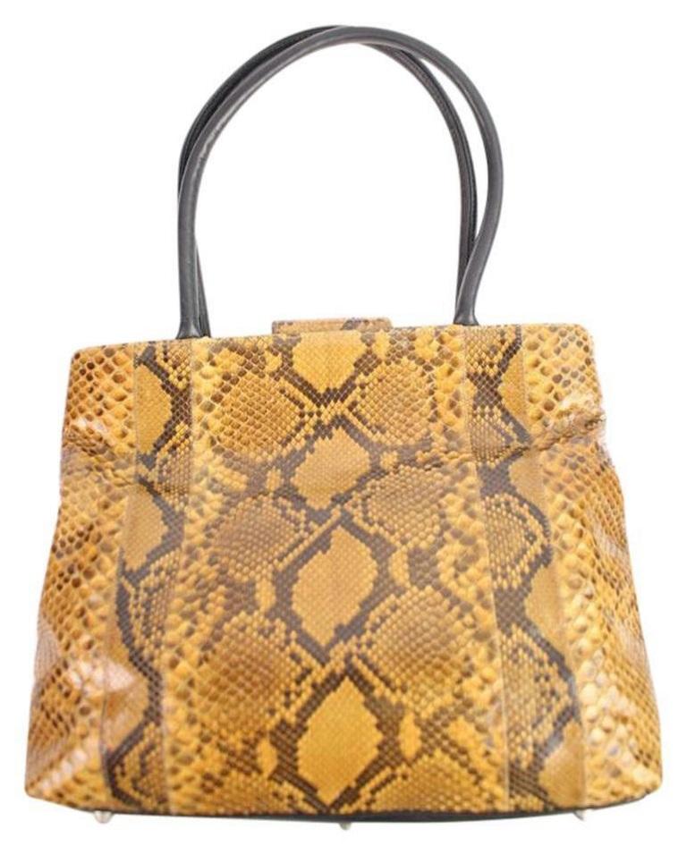 Carlos Falchi Fatto A Mano 1cfty929 Brown Python Skin Leather Tote For Sale  at 1stDibs