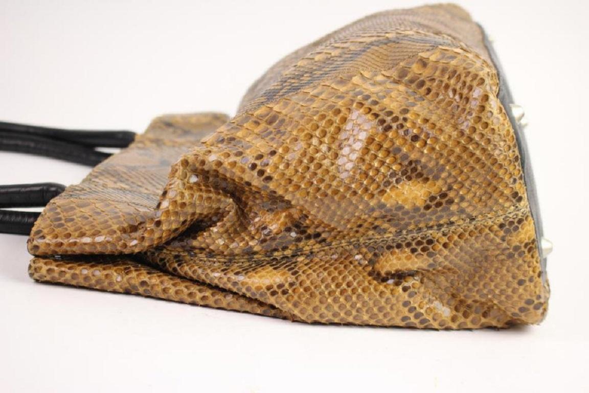 Carlos Falchi Fatto A Mano 1cfty929 Brown Python Skin Leather Tote In Good Condition For Sale In Dix hills, NY