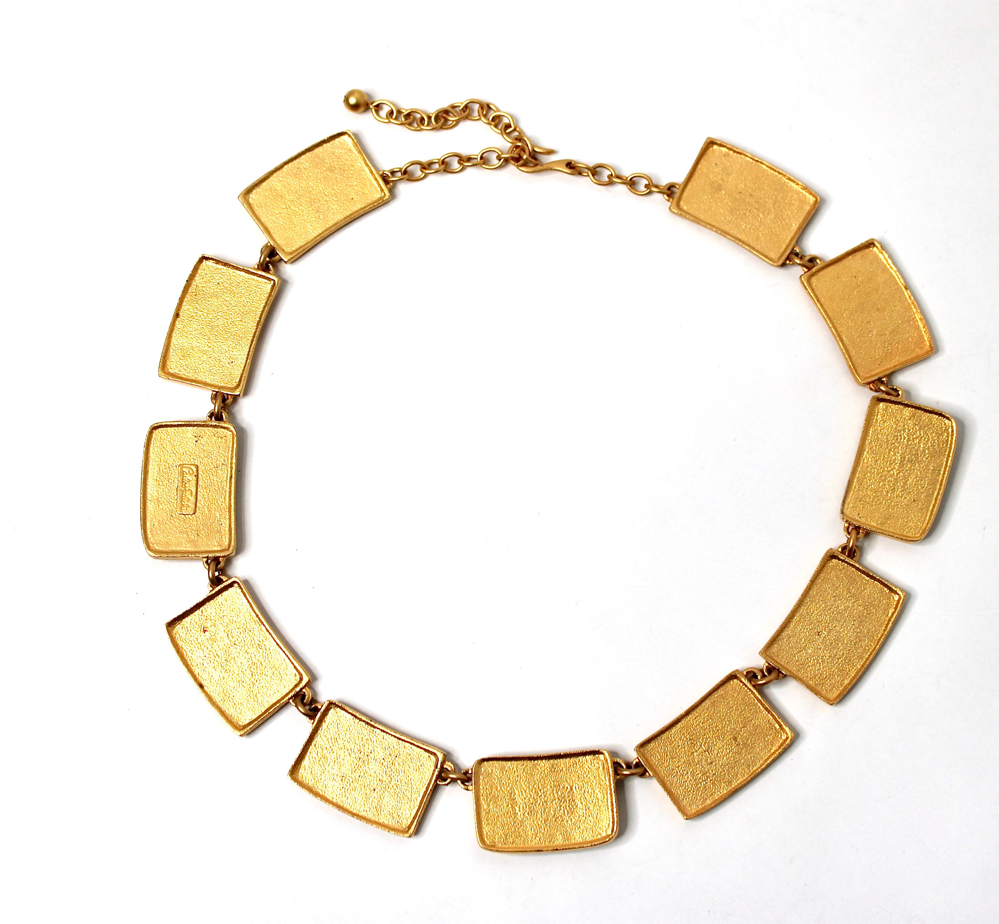 Carlos Falchi Hieroglyph Style Cabochon Gold-Tone Necklace For Sale 1