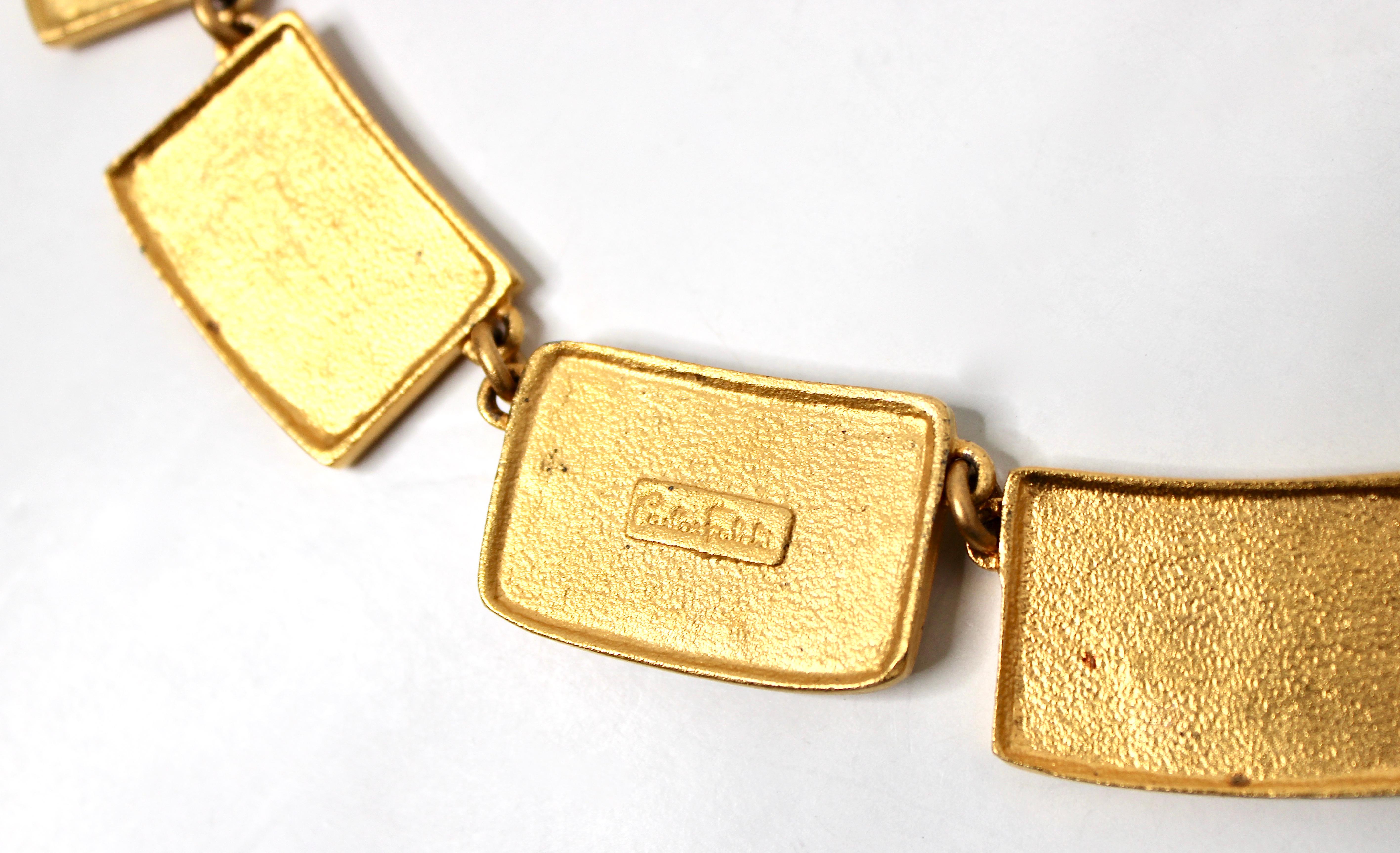Carlos Falchi Hieroglyph Style Cabochon Gold-Tone Necklace For Sale 2