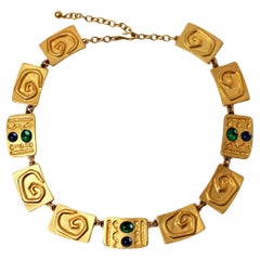 Carlos Falchi Hieroglyph Style Cabochon Gold-Tone Necklace