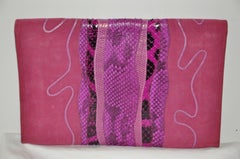 Carlos Falchi Large Purple Signature Buffalo with Pylon, Lizard and Cobra Clutch