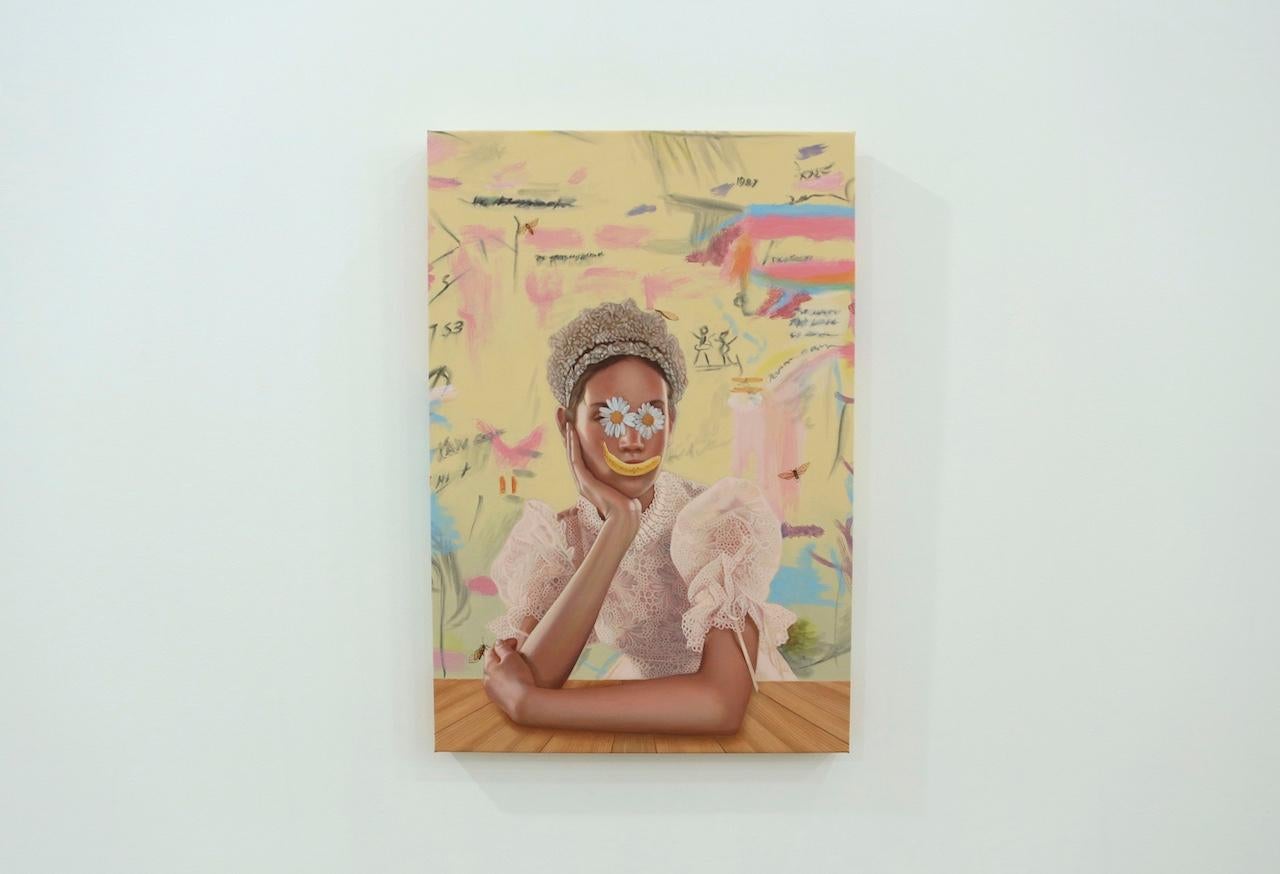 Amerikanische Contemporary Art von Carlos Gamez De Francisco - Engaging Conversation (Beige), Figurative Painting, von Carlos Gamez de Francisco 