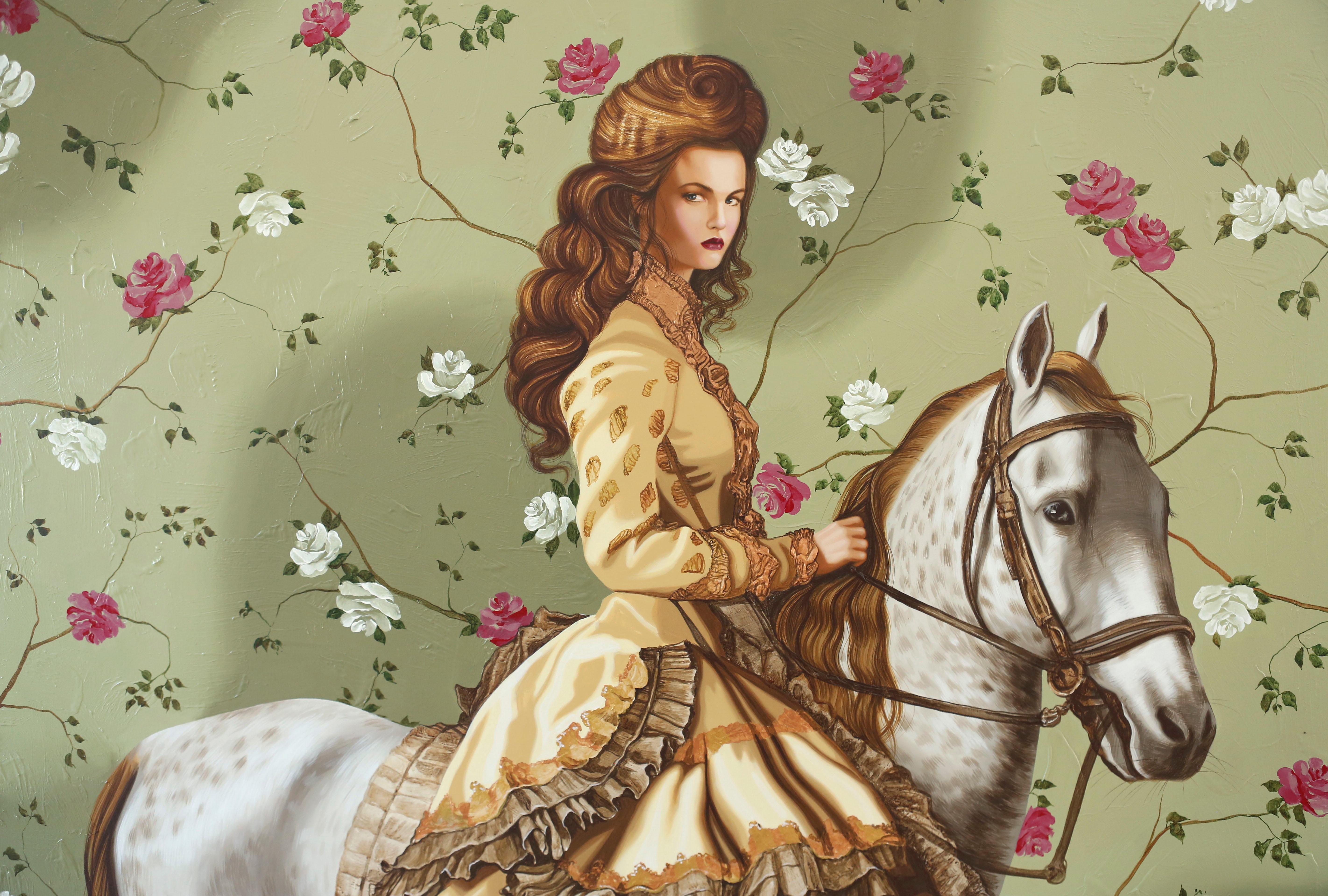 Arte contemporáneo americano de Carlos Gamez De Francisco  - Elegante amazona - Painting de Carlos Gamez de Francisco 