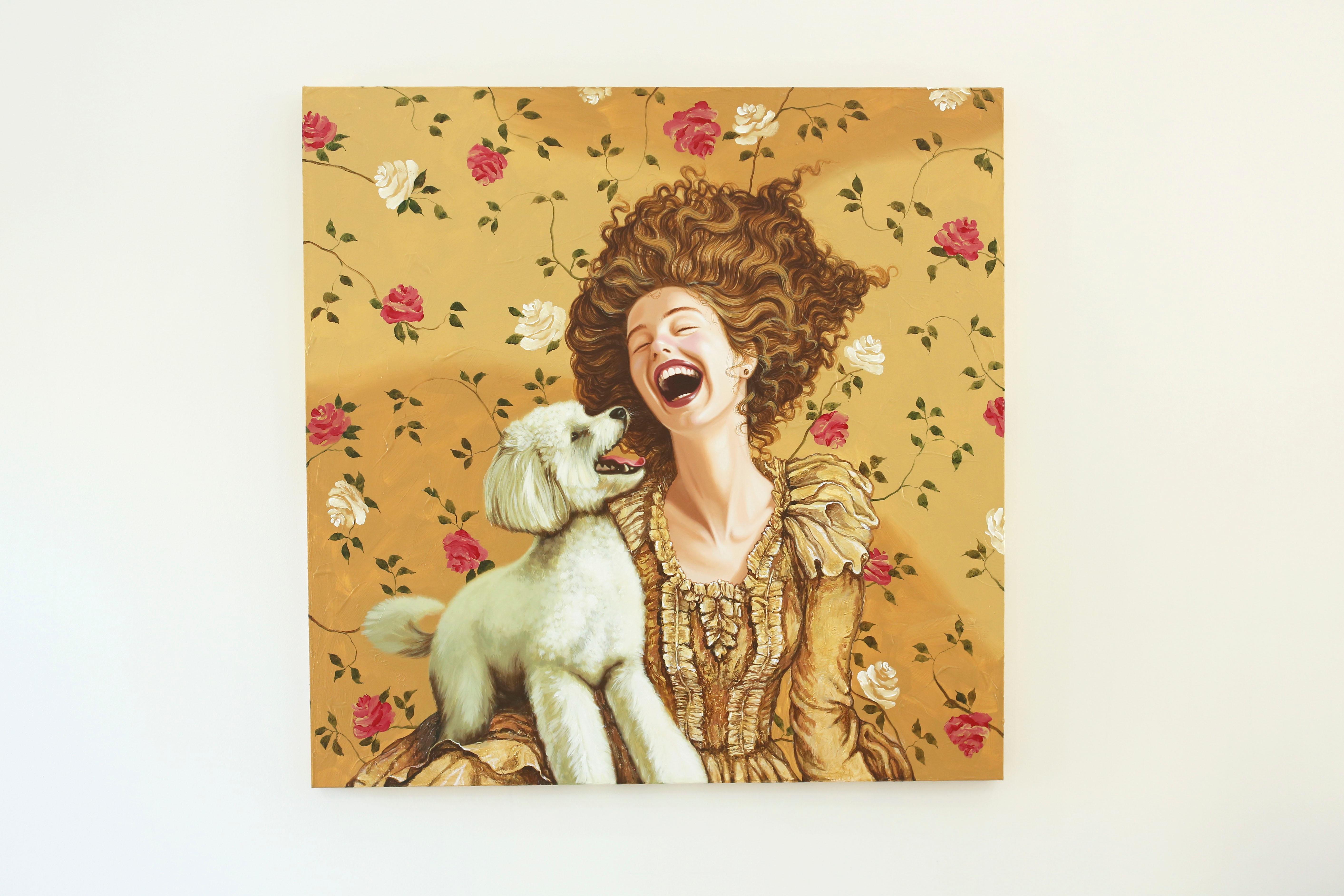 Zeitgenössische amerikanische Kunst von Carlos Gamez De Francisco  - Farbe des Glücks (Beige), Figurative Painting, von Carlos Gamez de Francisco 
