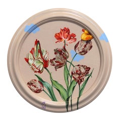 Un'anatra che vola sopra le nuvole - Opera d'arte surrealista floreale originale su tela